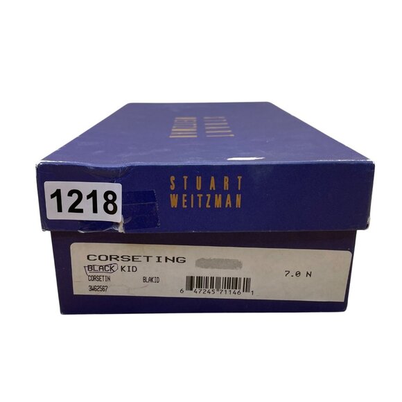 Stuart Weitzman Women’s Black Leather Corseting Heels Narrow Dress Shoes Size 7 - Picture 8 of 9